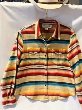 Vintage Southwestern Stripe Button-Front Shirt Jacket - Multicolor